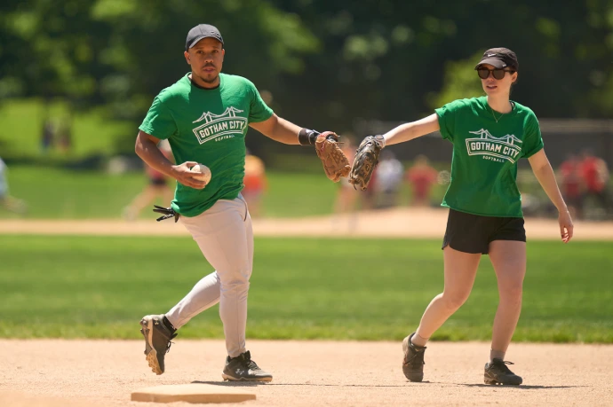 Gotham City Softball players in a game at Central Park